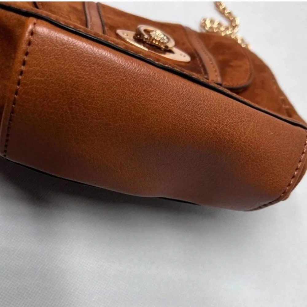 LC‎ LAUREN CONRAD Macaron Saddle Tan Crossbody Bag | Stitched Faux Leather - Picture 9 of 11
